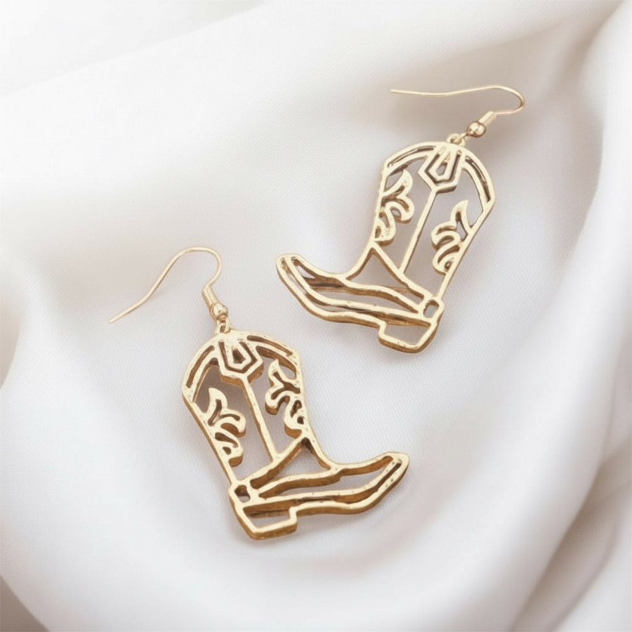 Gold Cowgirl Boot Earrings