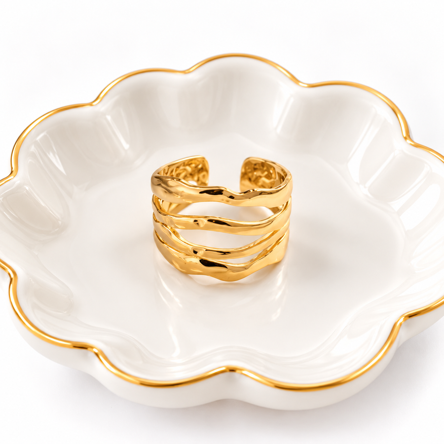 Smooth Textured Stack Gold Ring