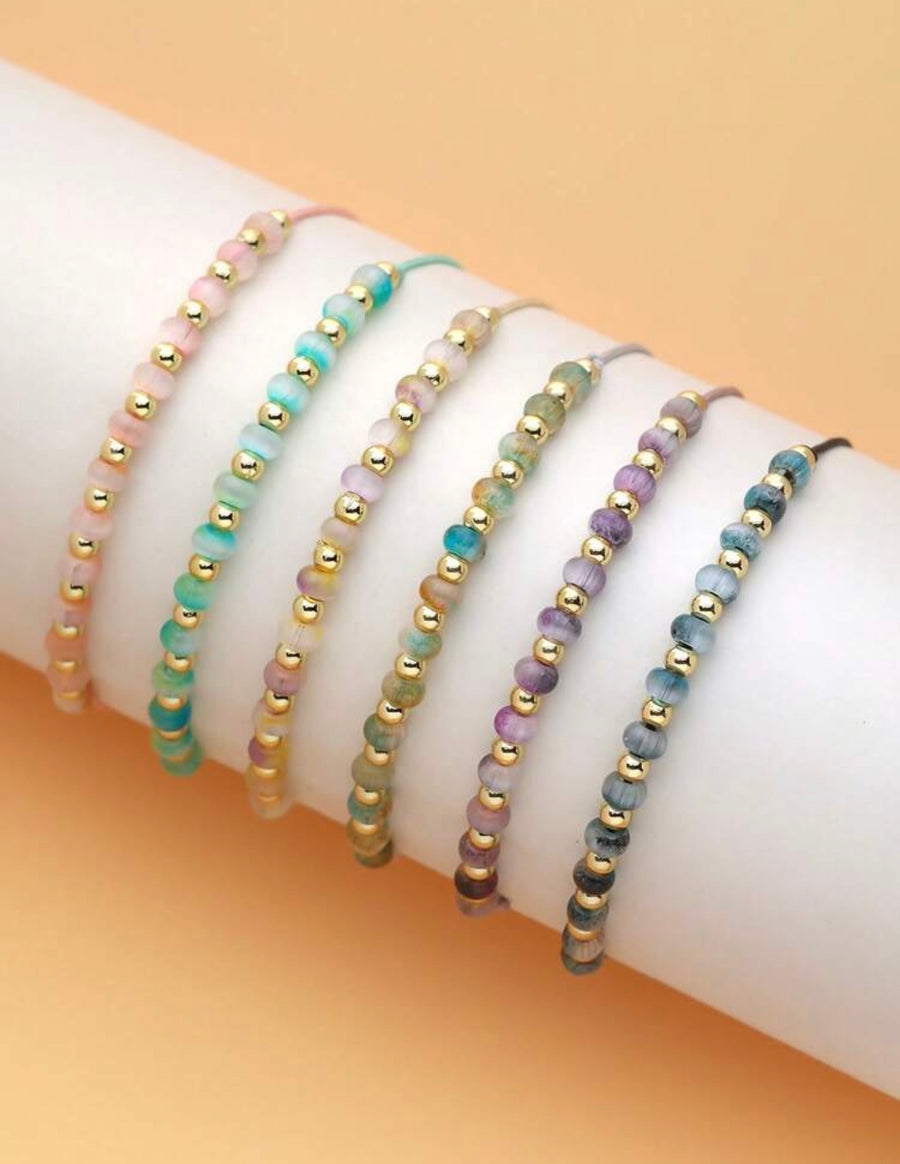 Pastel Beaded Stack Bracelet with Gold Accents