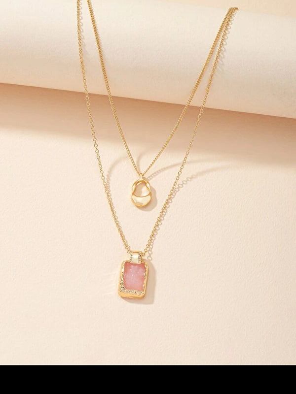Pink Stone Gold Stack Necklace