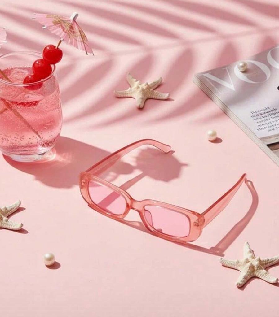 Pink Translucent Rectangle Sunglasses for Women