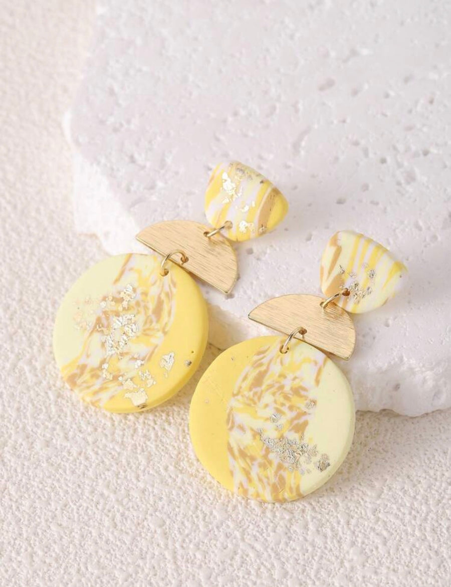 Yellow Marble Drop Earrings with Gold Accent