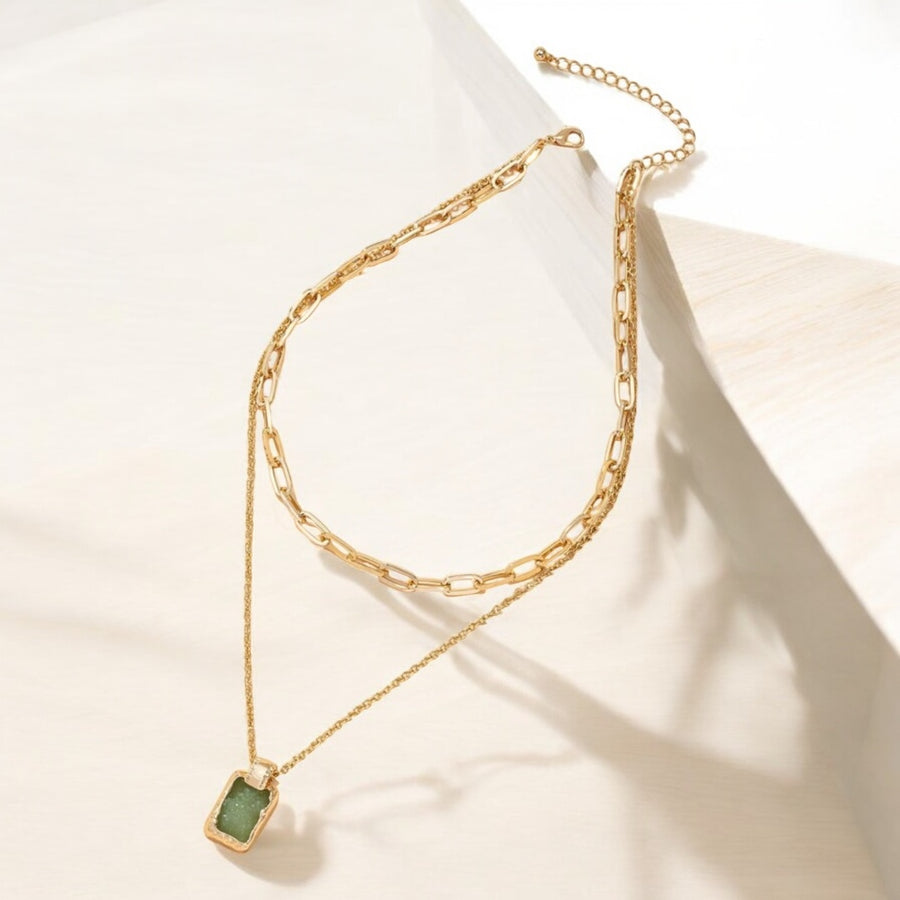 Green Stone Gold Stack Necklace