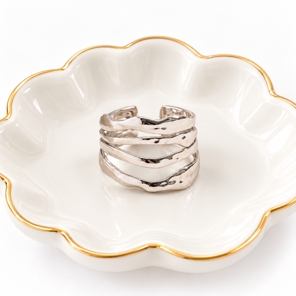 Smooth Textured Stack Silver Ring