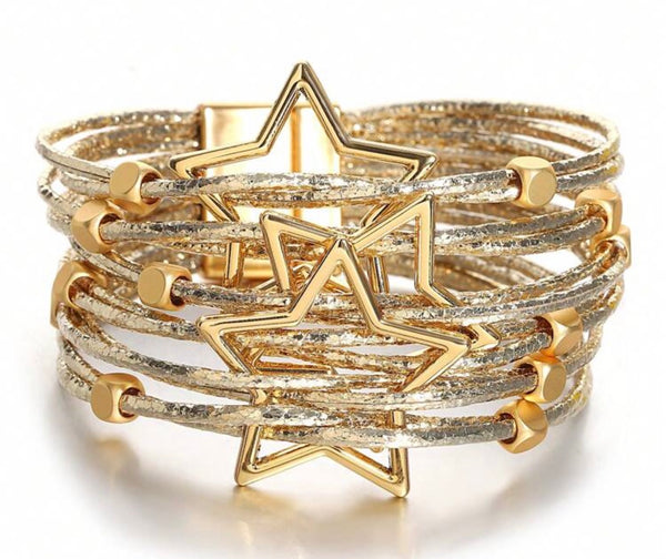 Star Charm Boho Leather Wrapped Bracelet
