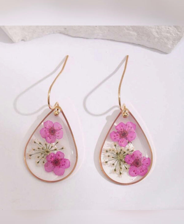 Pink Magenta Dried Flowers in Resin