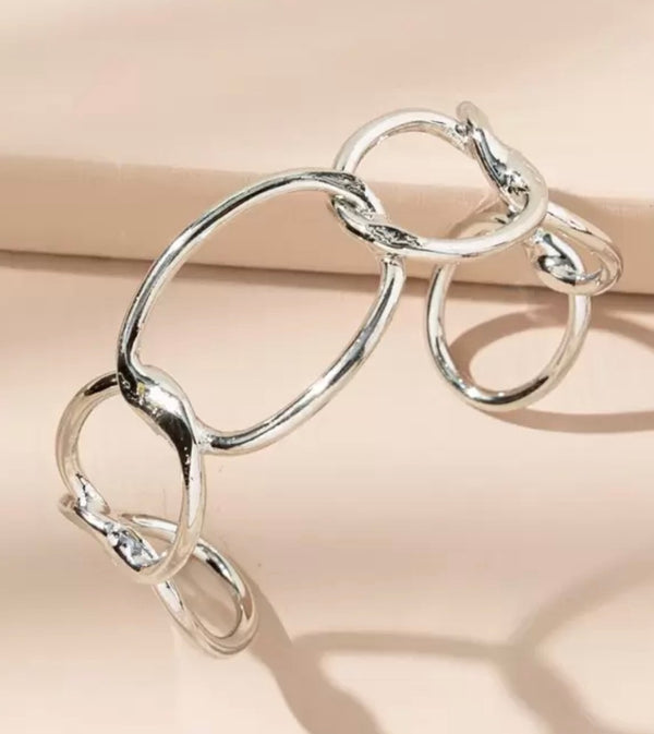 Silver Hollow Link Cuff Bracelet