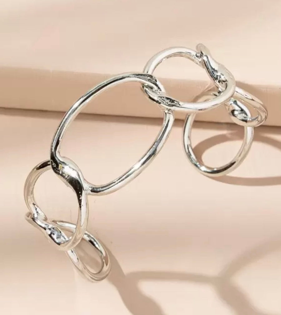 Silver Hollow Link Cuff Bracelet