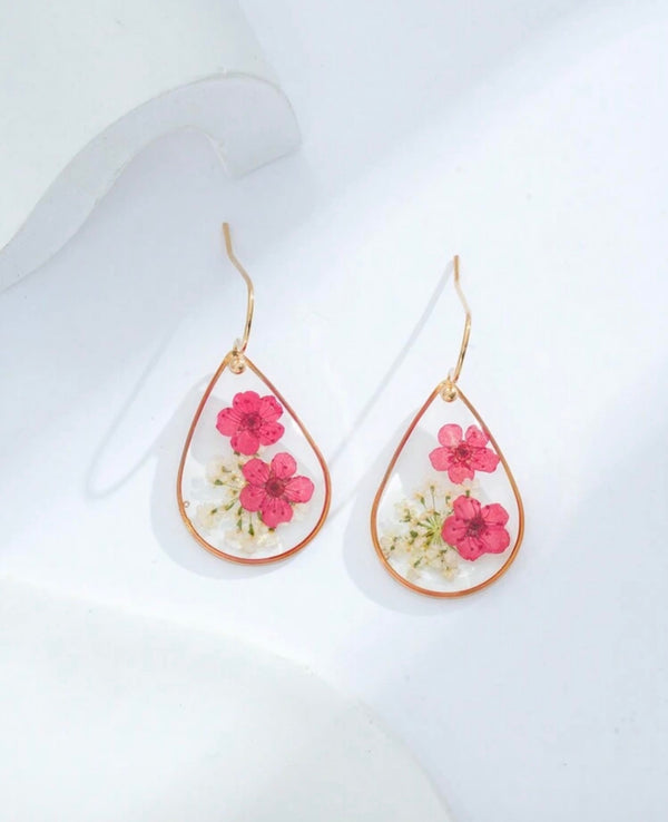 Red Dried Flower Resin Earrings