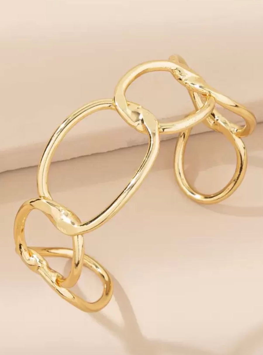 Gold Hollow Link Cuff Bangle