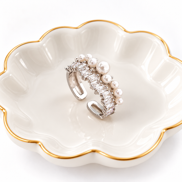 Faux Bubble Pearl & Zirconia Silver Ring