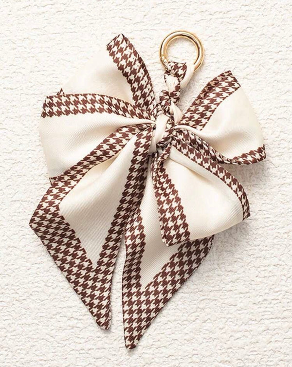 Houndstooth Bow Silk Scarf Bag Charm Keychain
