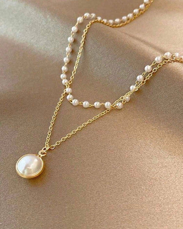 Gold Layered Pearl Pendant Necklace
