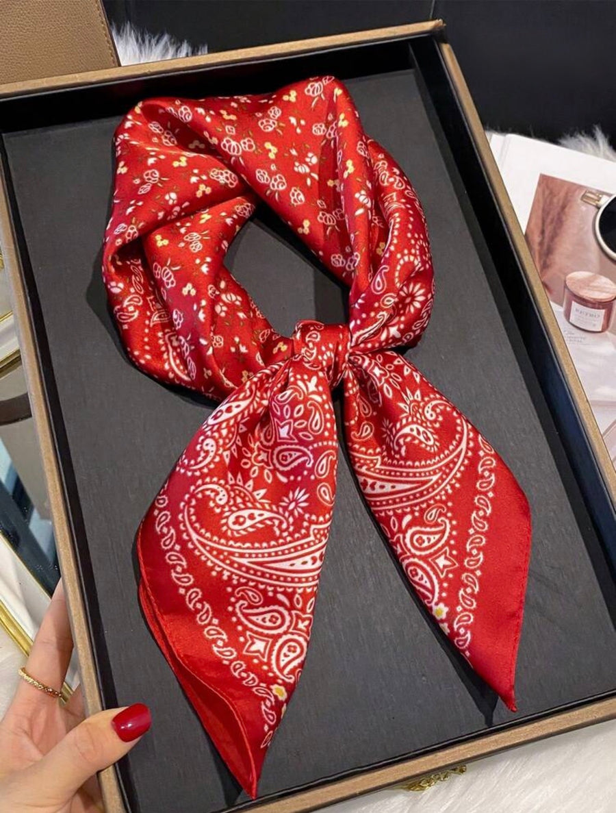Red Paisley Bandana Scarf — Square Neck Hair Wrap
