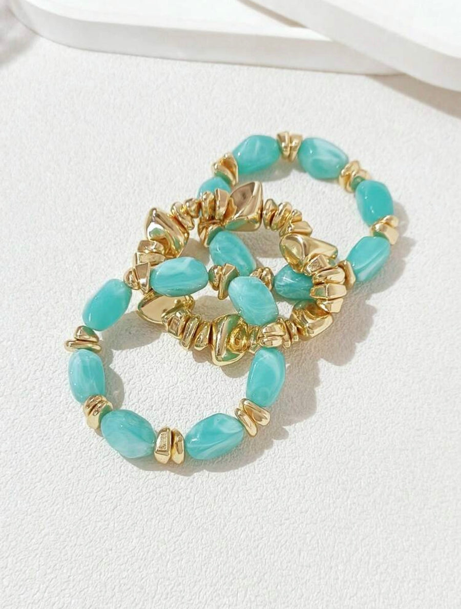 Turquoise Beaded Stretch Bracelet with Gold Accents